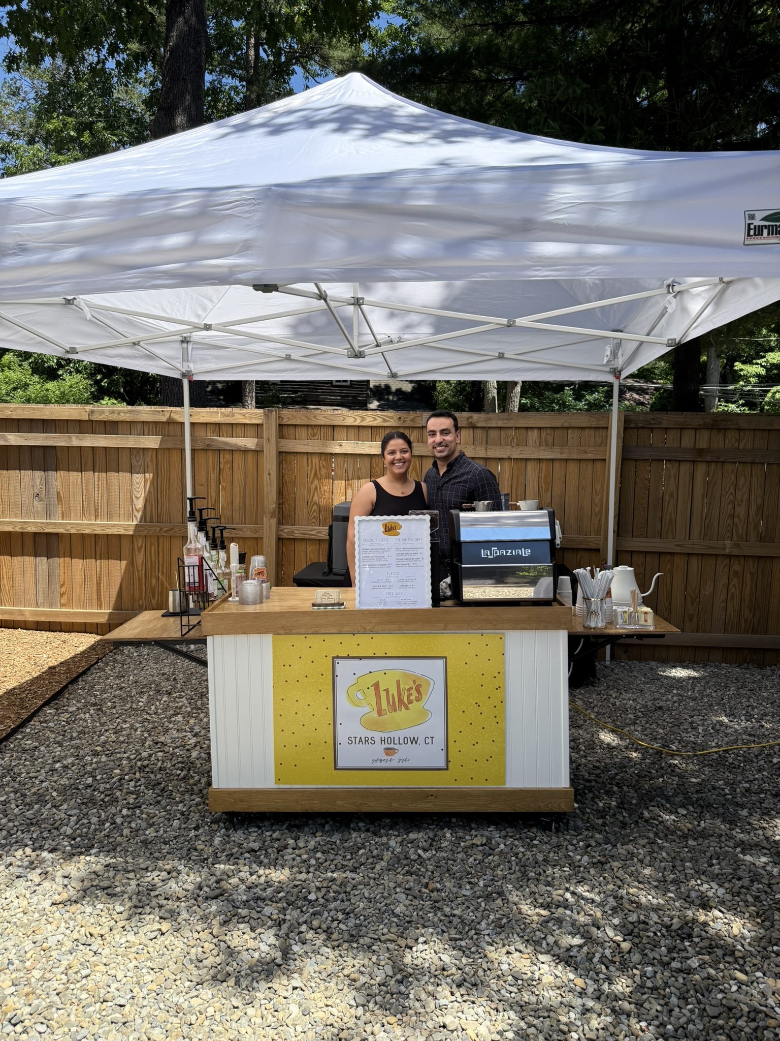Busy Beans coffee cart custom-themed with diner signage for a private event